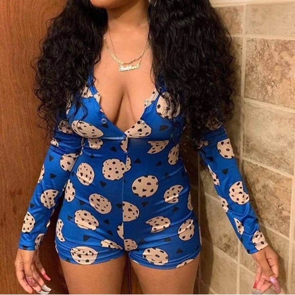 SHEIN Pants - Blue Cookie Monster 🍪 Sleepwear Romper / size small